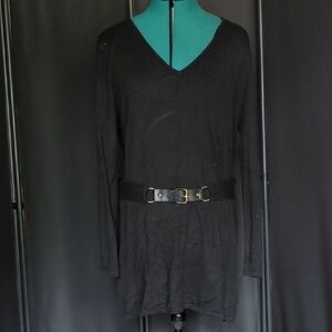 INC International Concepts Black V-Neck Long Sleeve Sweater Dress